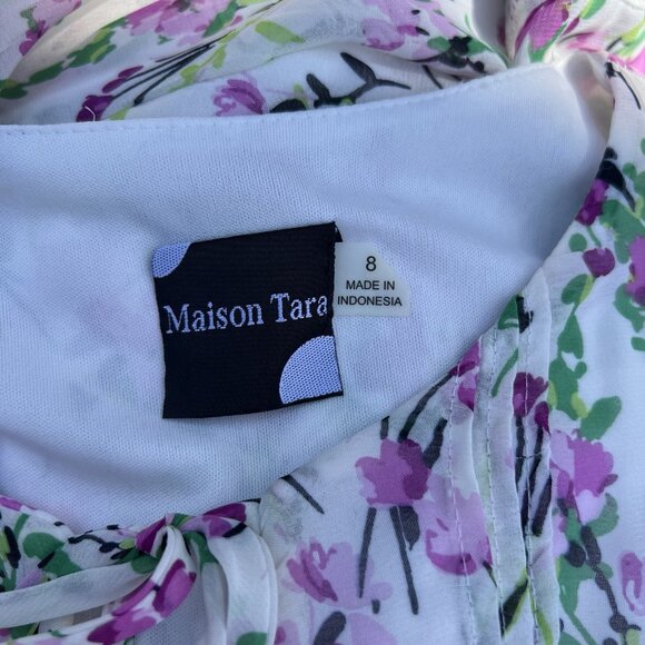 Maison Tara Tiered Mini Dress Floral Spring Easter Sz M White Pink Blue Pastel - Picture 7 of 7
